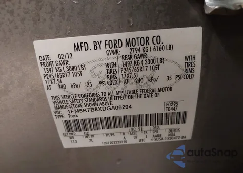 2013 Ford Explorer from USA, damaged, VIN 1FM5K7B8XDGA06294